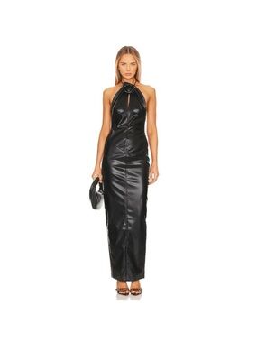 Ronny Kobo Collection Black One-Shoulder Faux Leather Maxi Dress